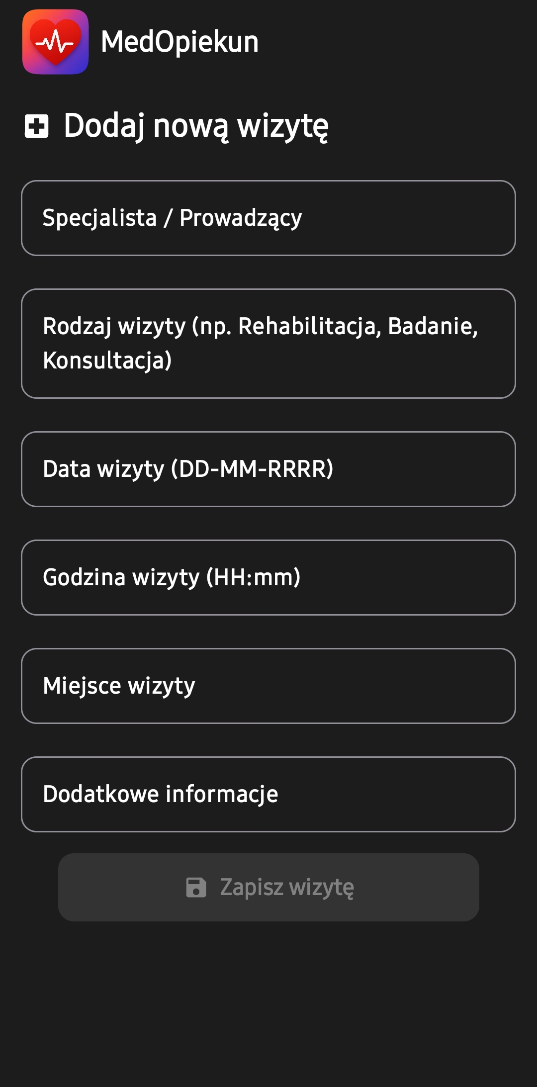 Dodawanie wizyty