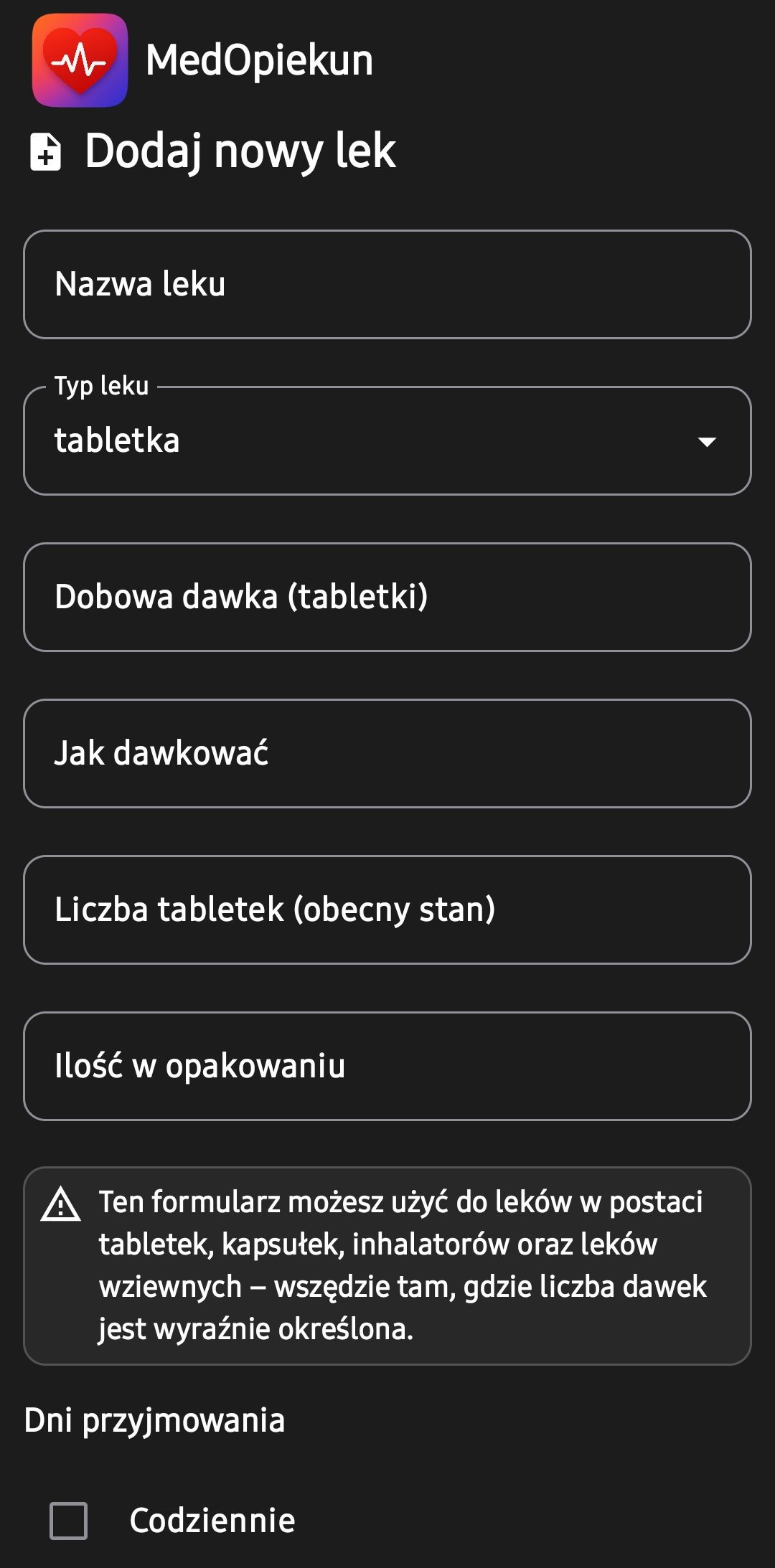 Formularz dodawania leku 1