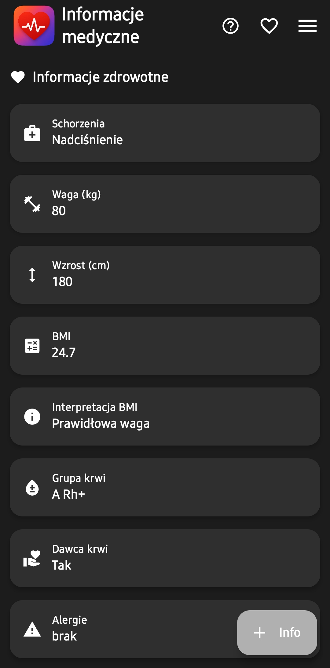 Zrzut ekranu - Informacje medyczne 2