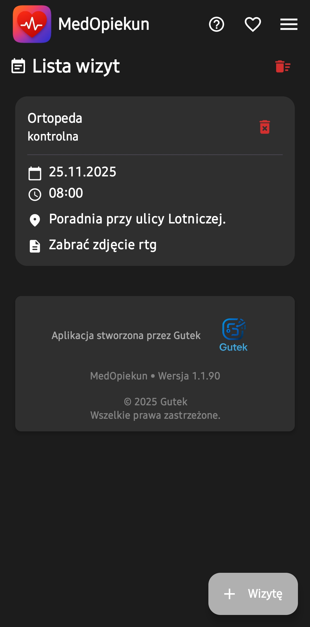 Zrzut ekranu - Wizyty
